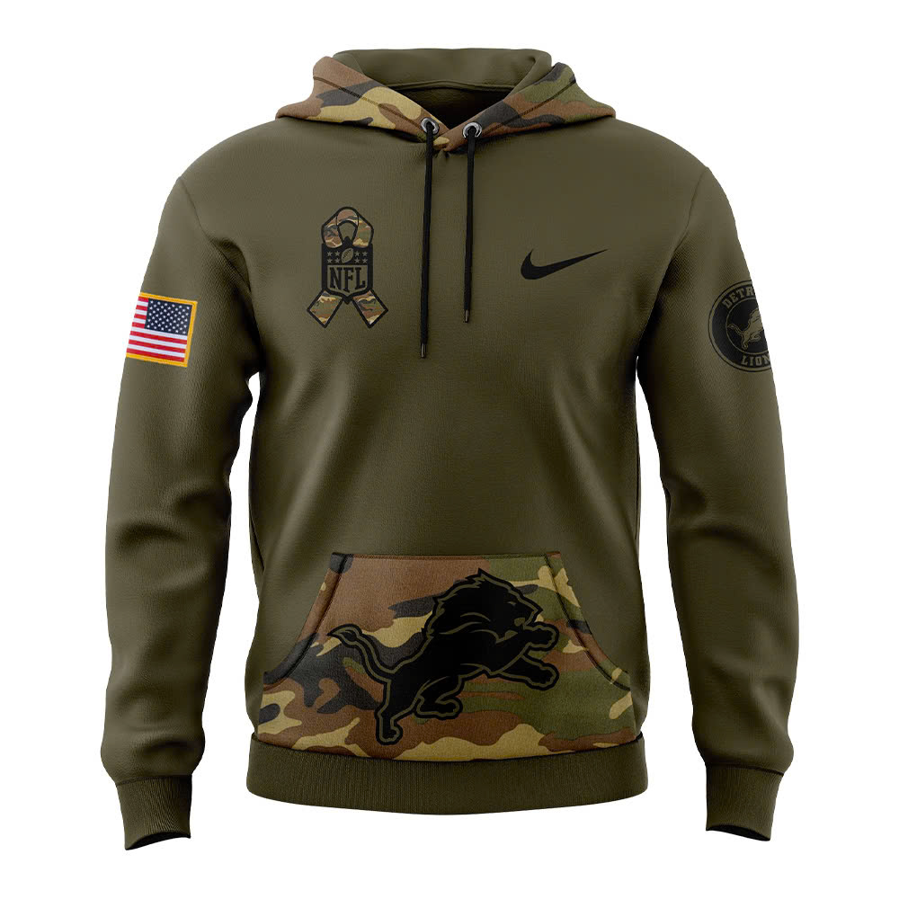 Detroit Lions Camo Salute to Service Club Fleece Pullover Hoodie V3