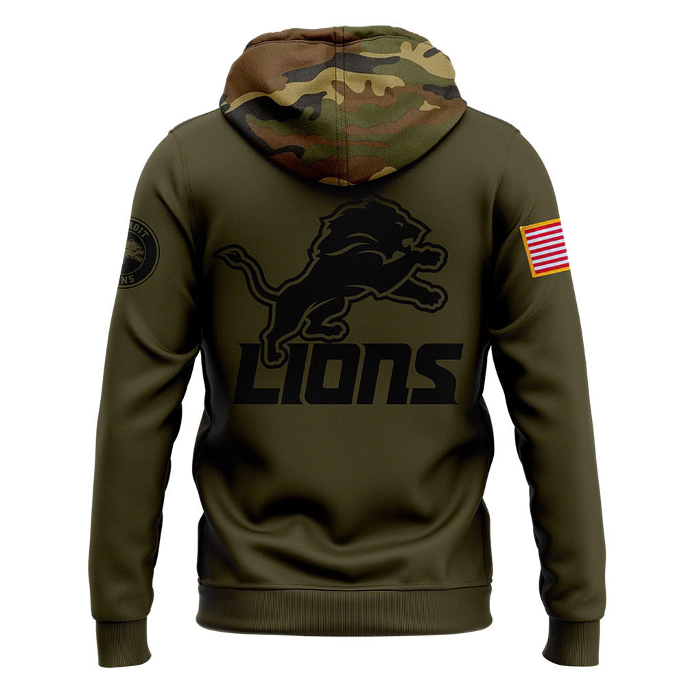 Detroit Lions Camo Salute to Service Club Fleece Pullover Zip Hoodie