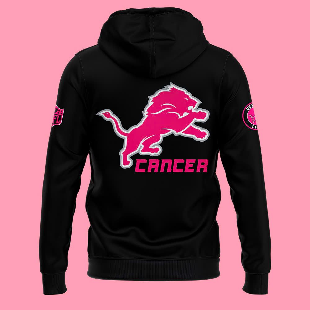 Detroit Lions Men's and Women's Breast Cancer Awareness Crucial Catch Fanfare Hoodie – Black Pink