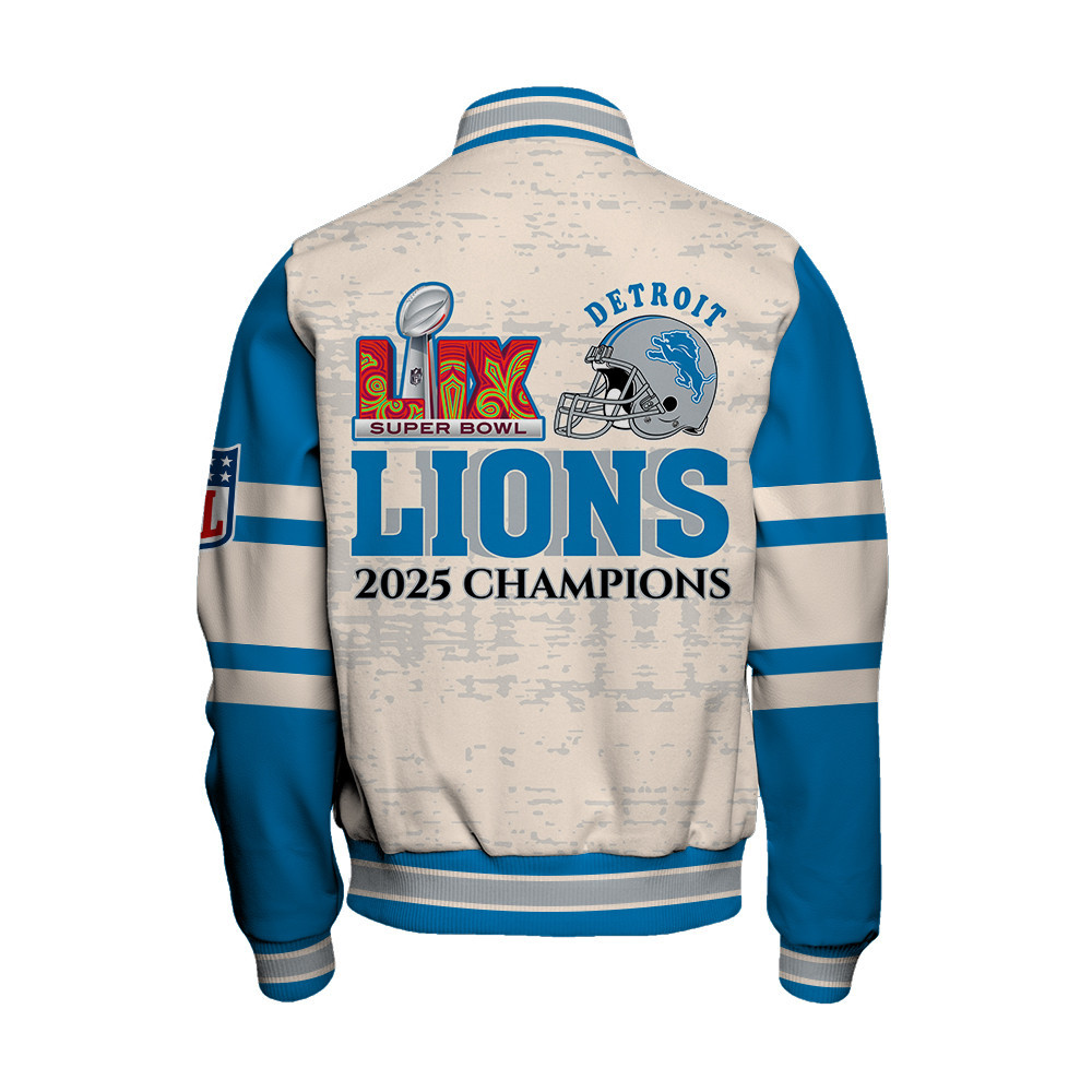 Detroit Lions Super Bowl 2025 Champiosn Wear The Win Varsity Jacket