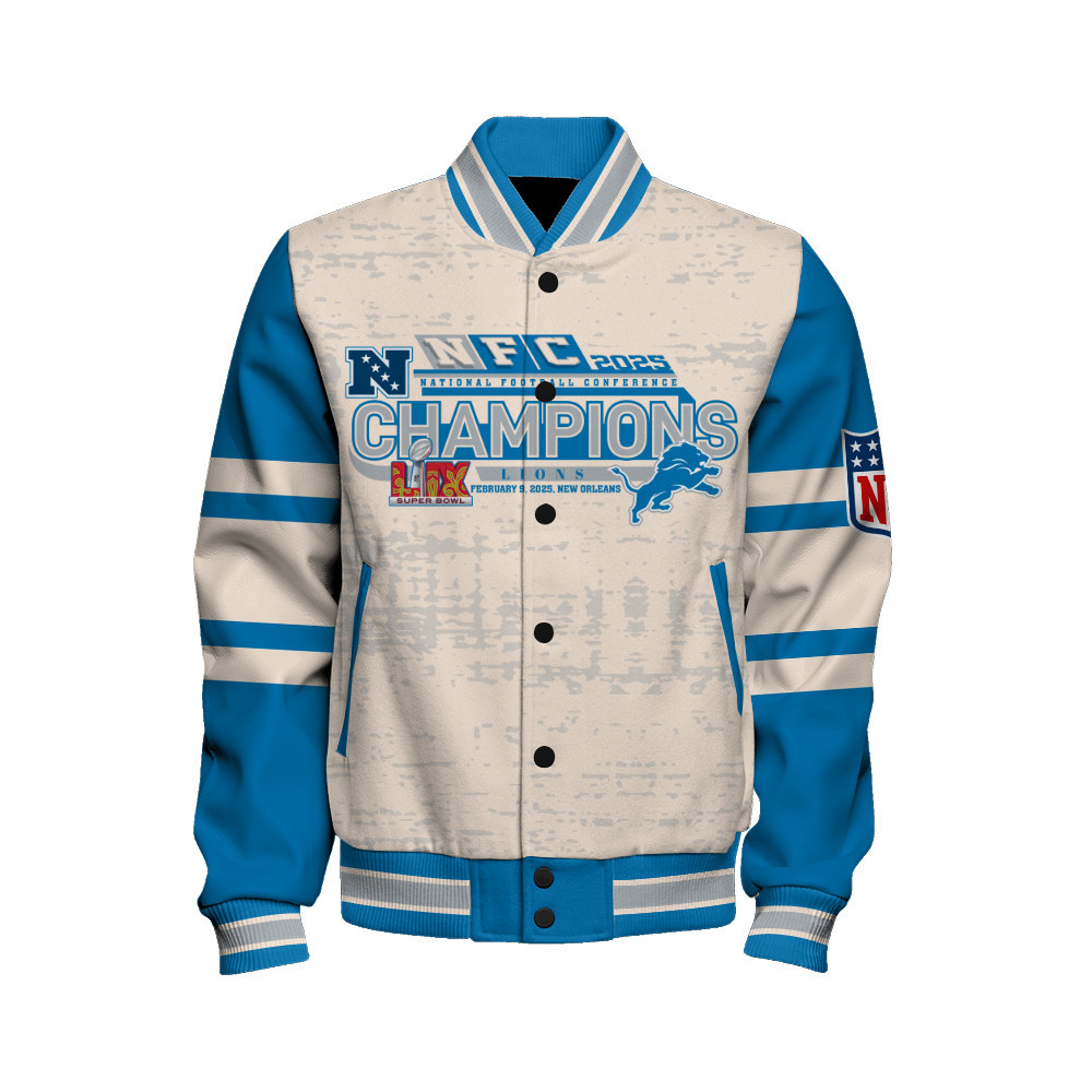 Detroit Lions Super Bowl 2025 Champiosn Wear The Win Varsity Jacket