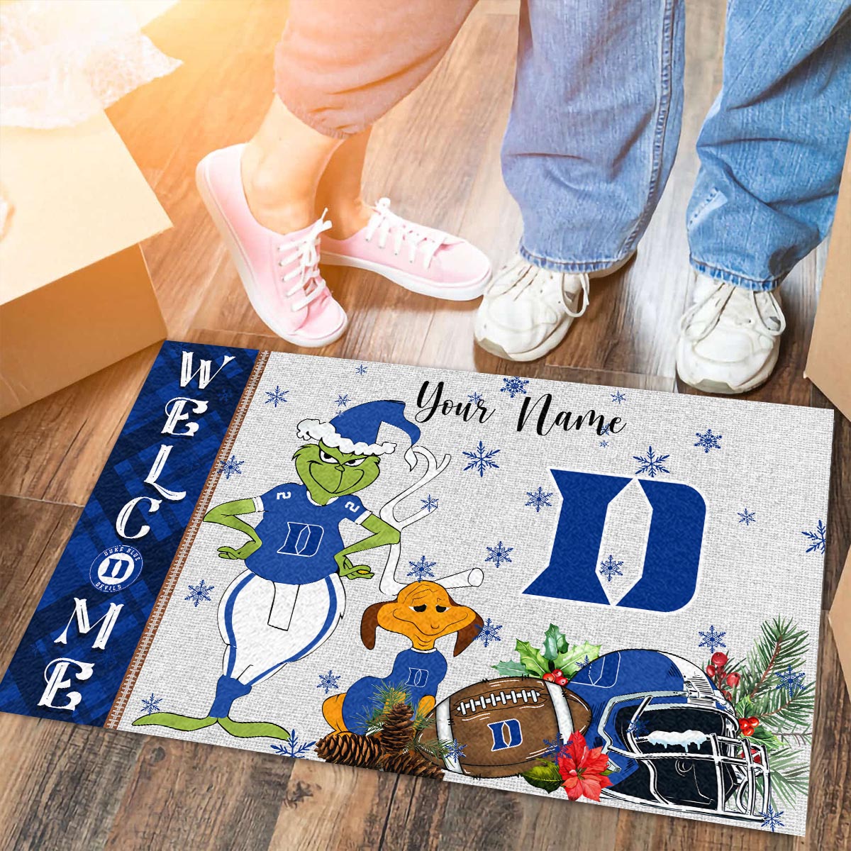 Duke Blue Devils Grinch Christmas Welcome Football Doormat