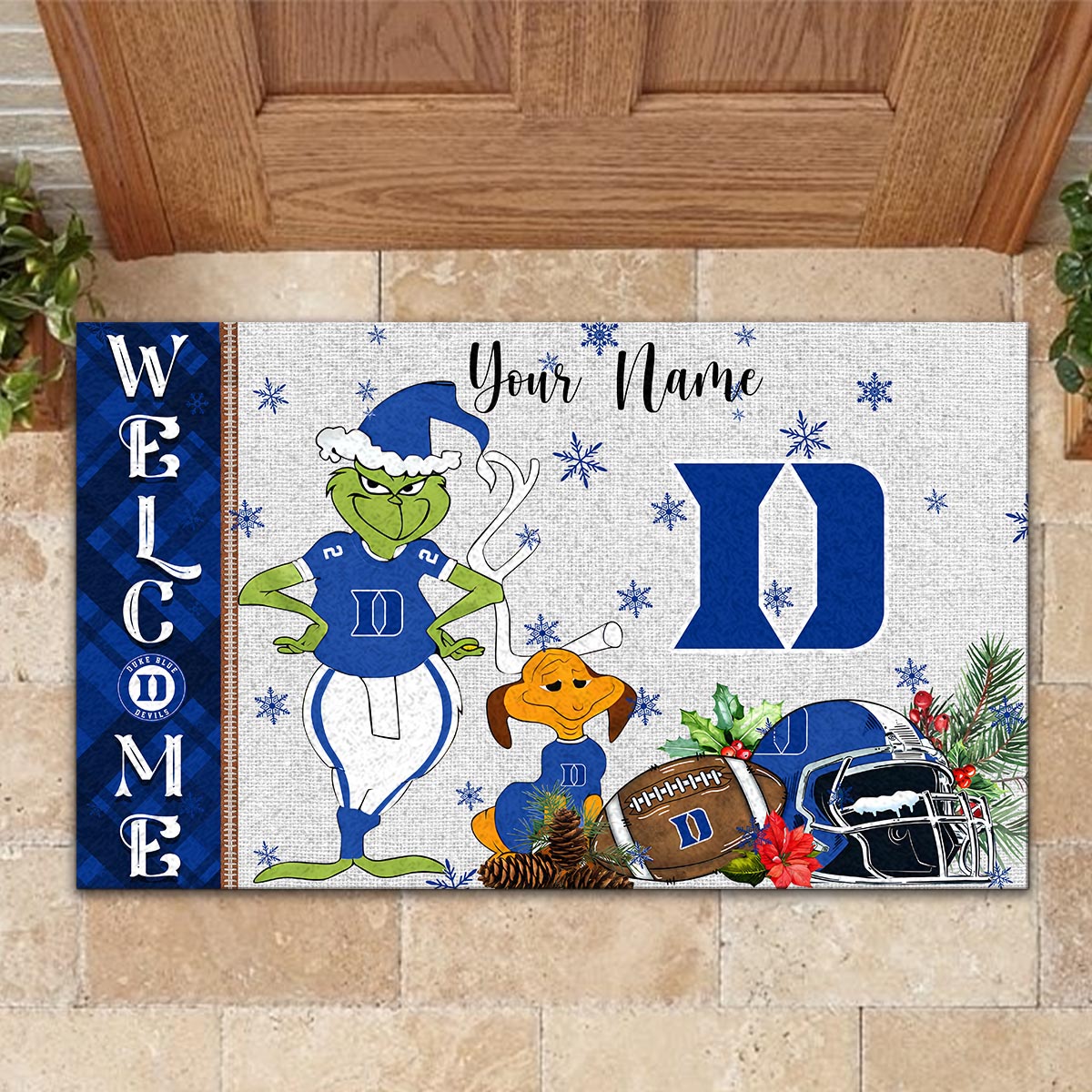 Duke Blue Devils Grinch Christmas Welcome Football Doormat