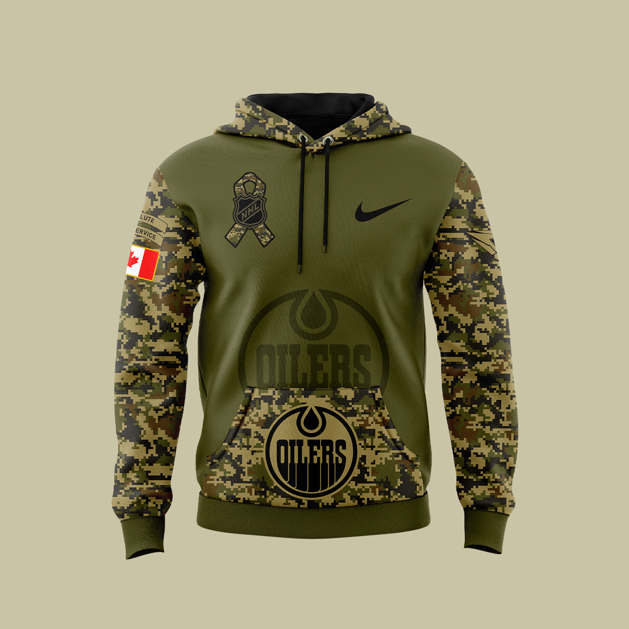 Edmonton Oilers Camo Salute to Service Premium Club Fleece Pullover Hoodie