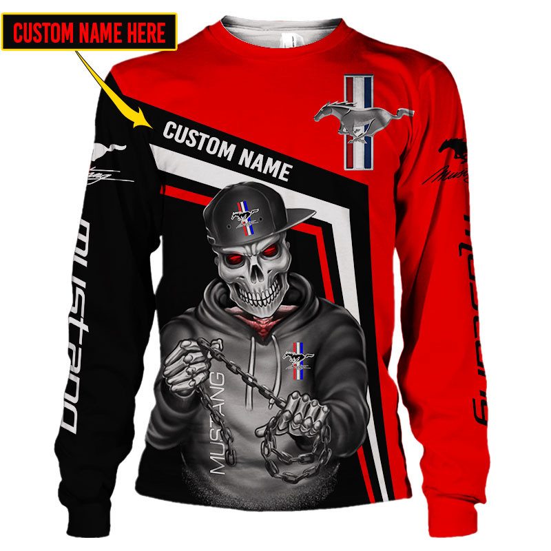 Ford Mustang Skull Tshirt, sweatshirt, Polo, Hawaiian, Hoodie 3D Apparel Full Printing Custom Name