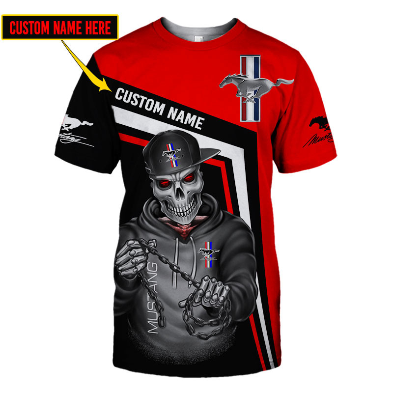 Ford Mustang Skull Tshirt, sweatshirt, Polo, Hawaiian, Hoodie 3D Apparel Full Printing Custom Name