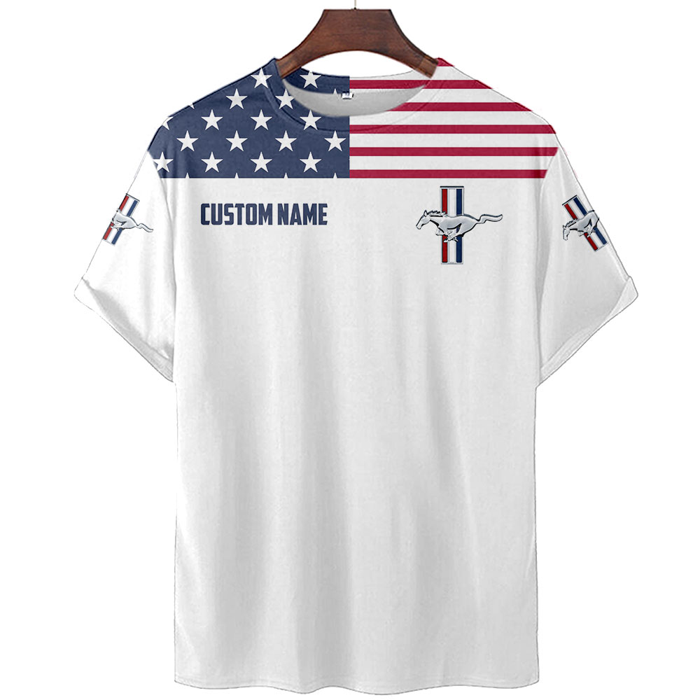 Ford Mustang US Flag Full Printing T-Shirt, Hoodie, Zip, Polo, Hawaiian Shirt