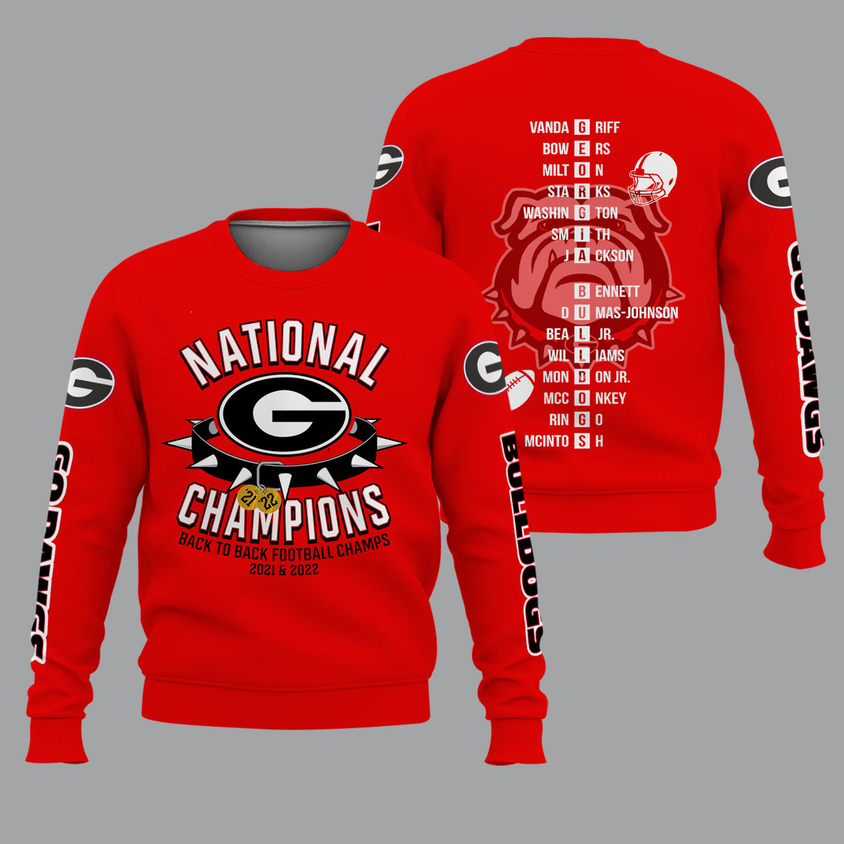 Georgia Bulldogs 2022 National Champions Red Shirts - v11