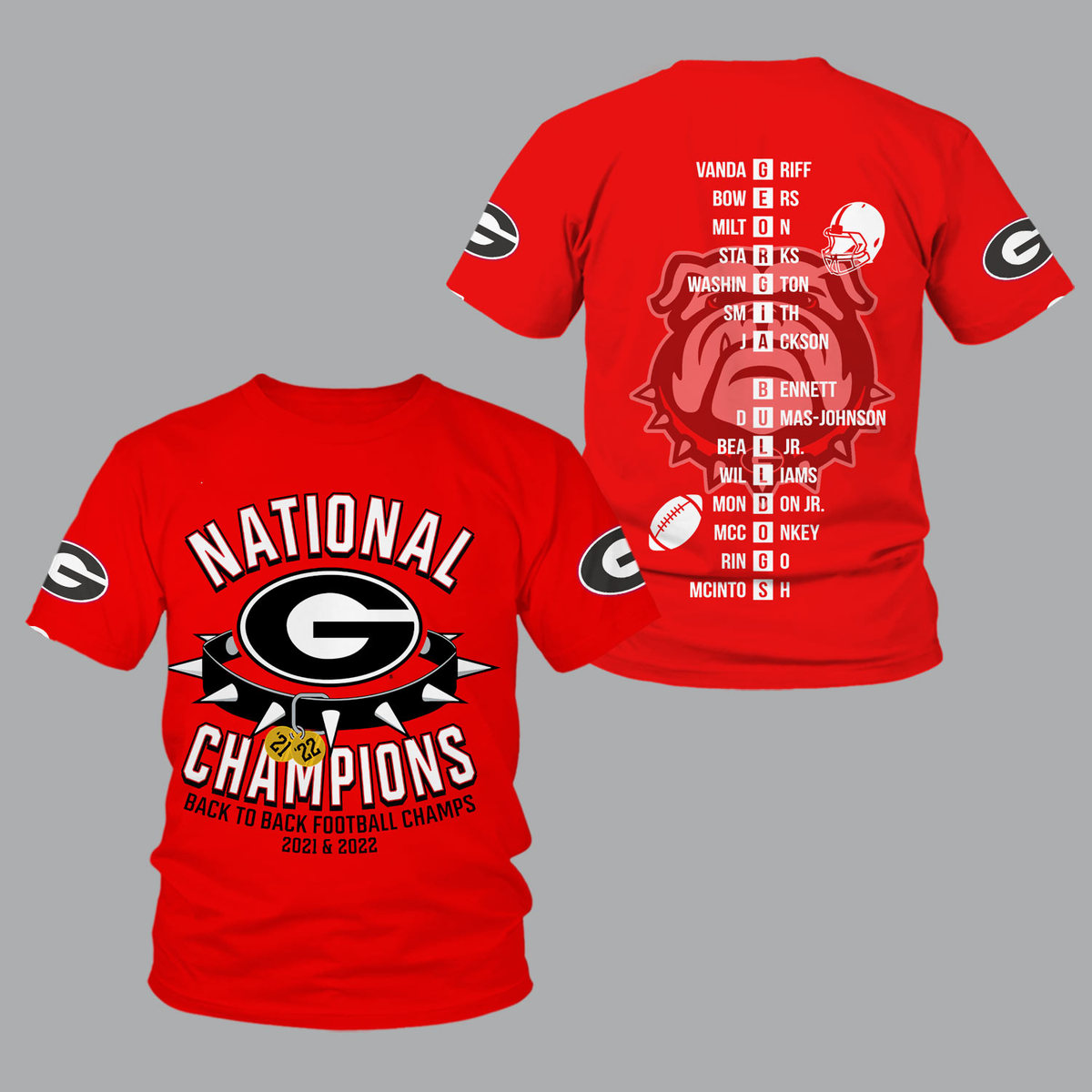 Georgia Bulldogs 2022 National Champions Red Shirts - v11