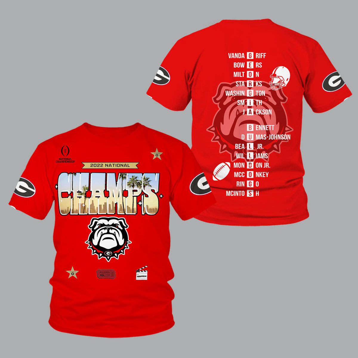 Georgia Bulldogs 2022 National Champions Red Shirts - v7