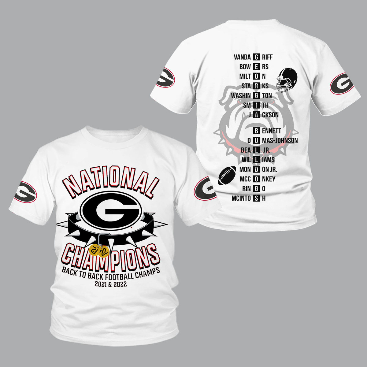 Georgia Bulldogs 2022 National Champions White Shirts
