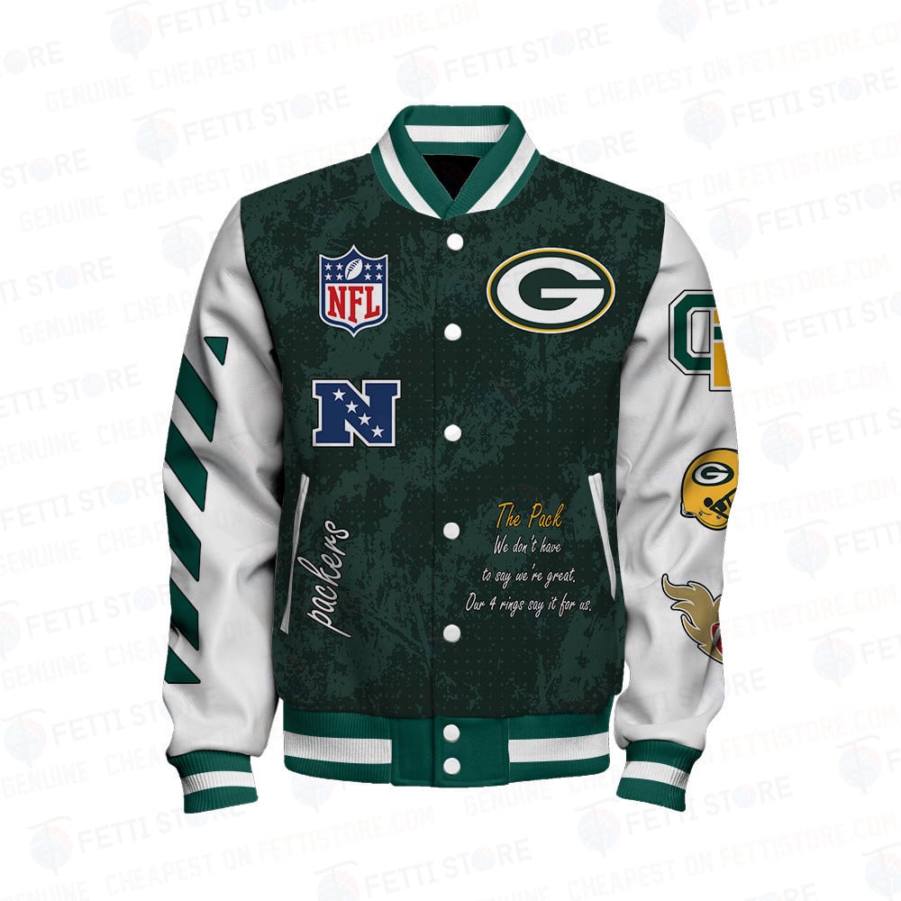 Green Bay Packers 4X Champions Print Varsity Jacket SFAT V9