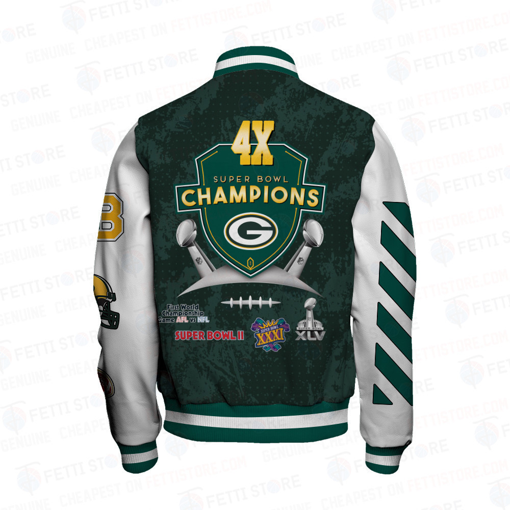 Green Bay Packers 4X Champions Print Varsity Jacket SFAT V9