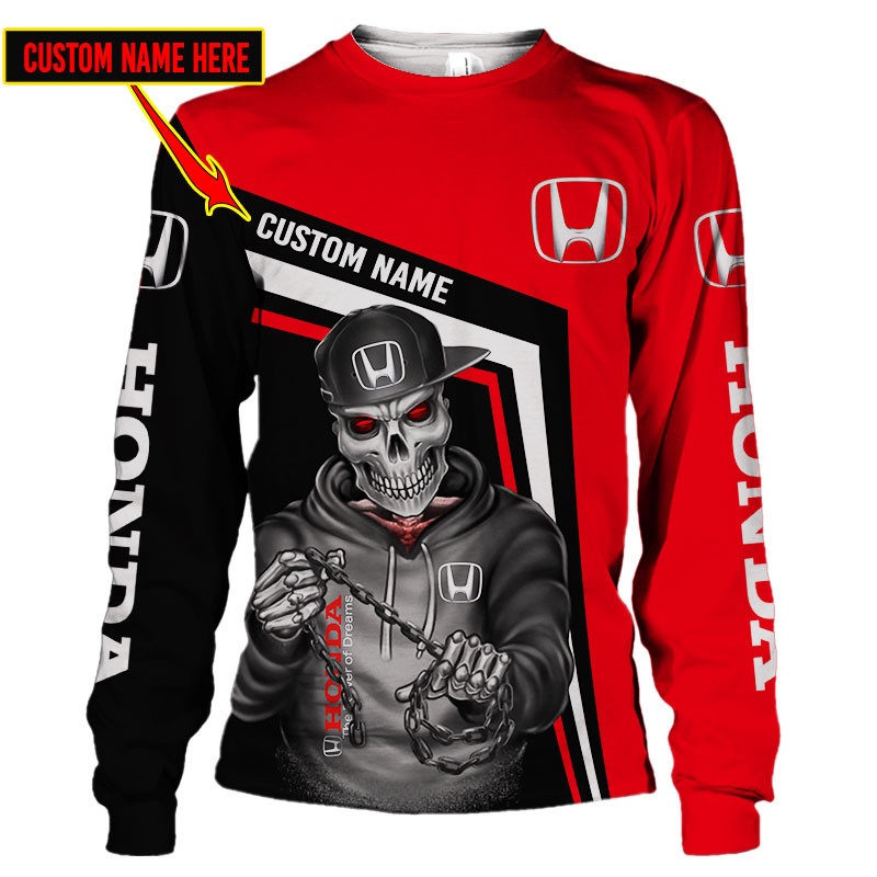 Honda Skull Tshirt, sweatshirt, Polo, Hawaiian, Hoodie 3D Apparel Full Printing Custom Name