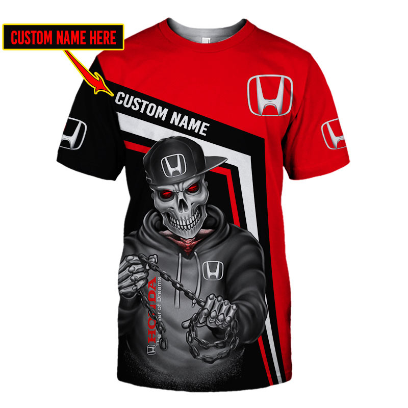 Honda Skull Tshirt, sweatshirt, Polo, Hawaiian, Hoodie 3D Apparel Full Printing Custom Name