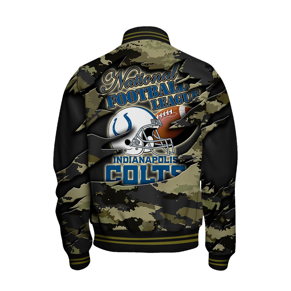Indianapolis Colts Black Camo Pattern National Football League Varsity Jacket