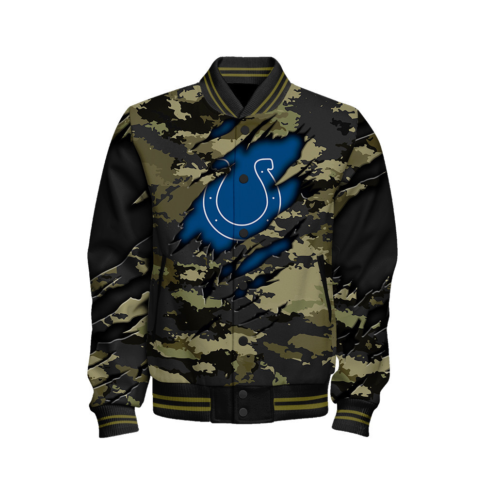 Indianapolis Colts Black Camo Pattern National Football League Varsity Jacket
