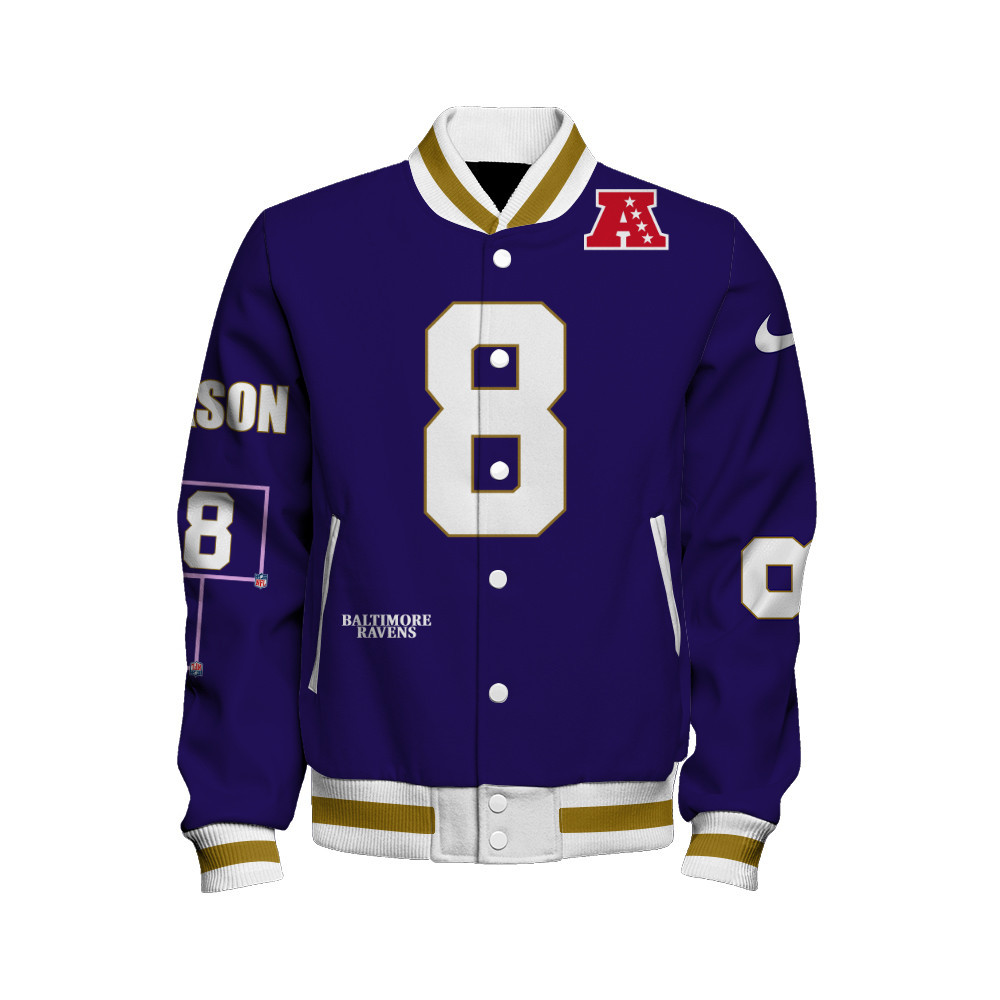 Lamar Jackson #8 Baltimore Ravens National Football League Unisex Varsity Jacket