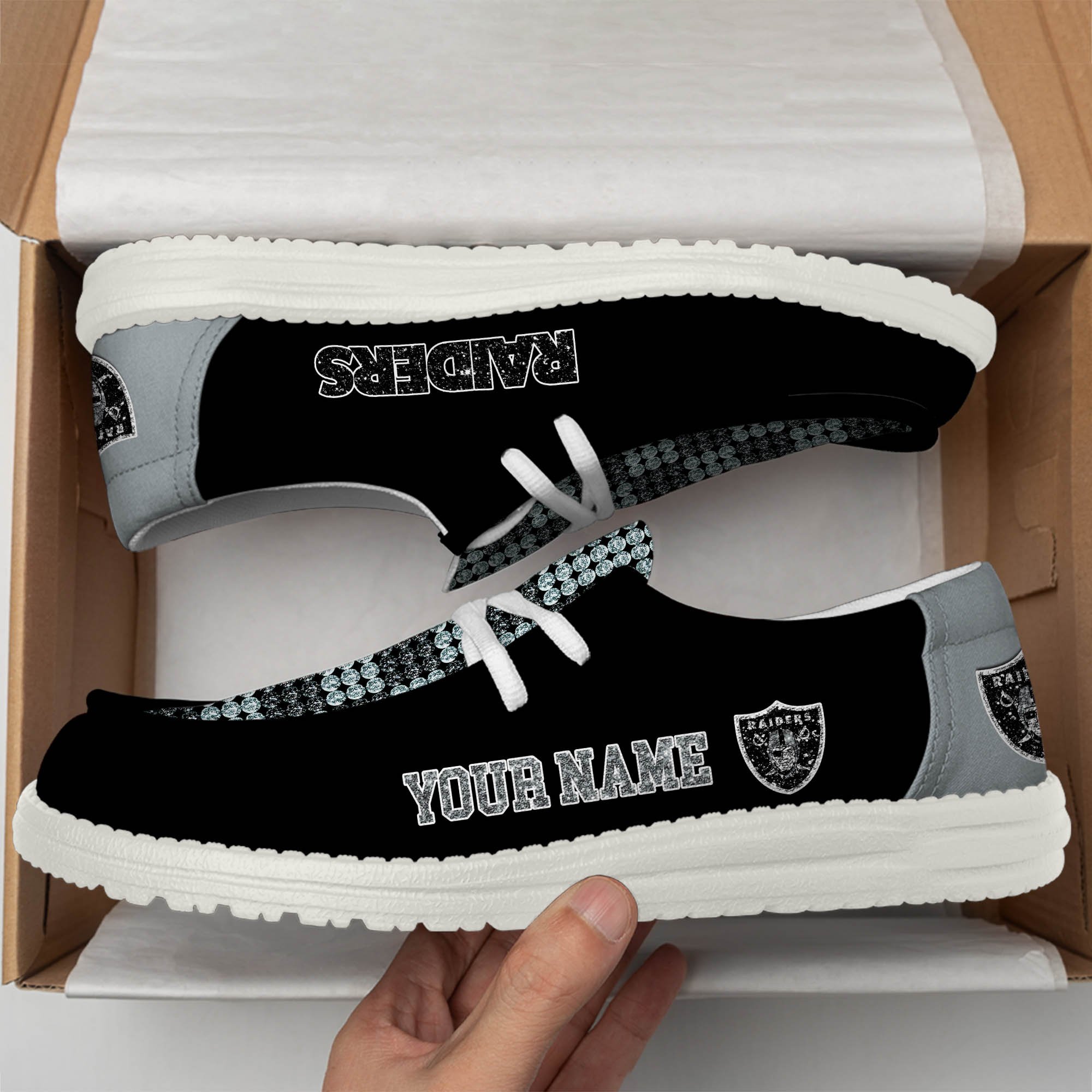 Las Vegas Raiders 32 Teams HeyDude Canvas Loafer Shoes Personalized Your Name