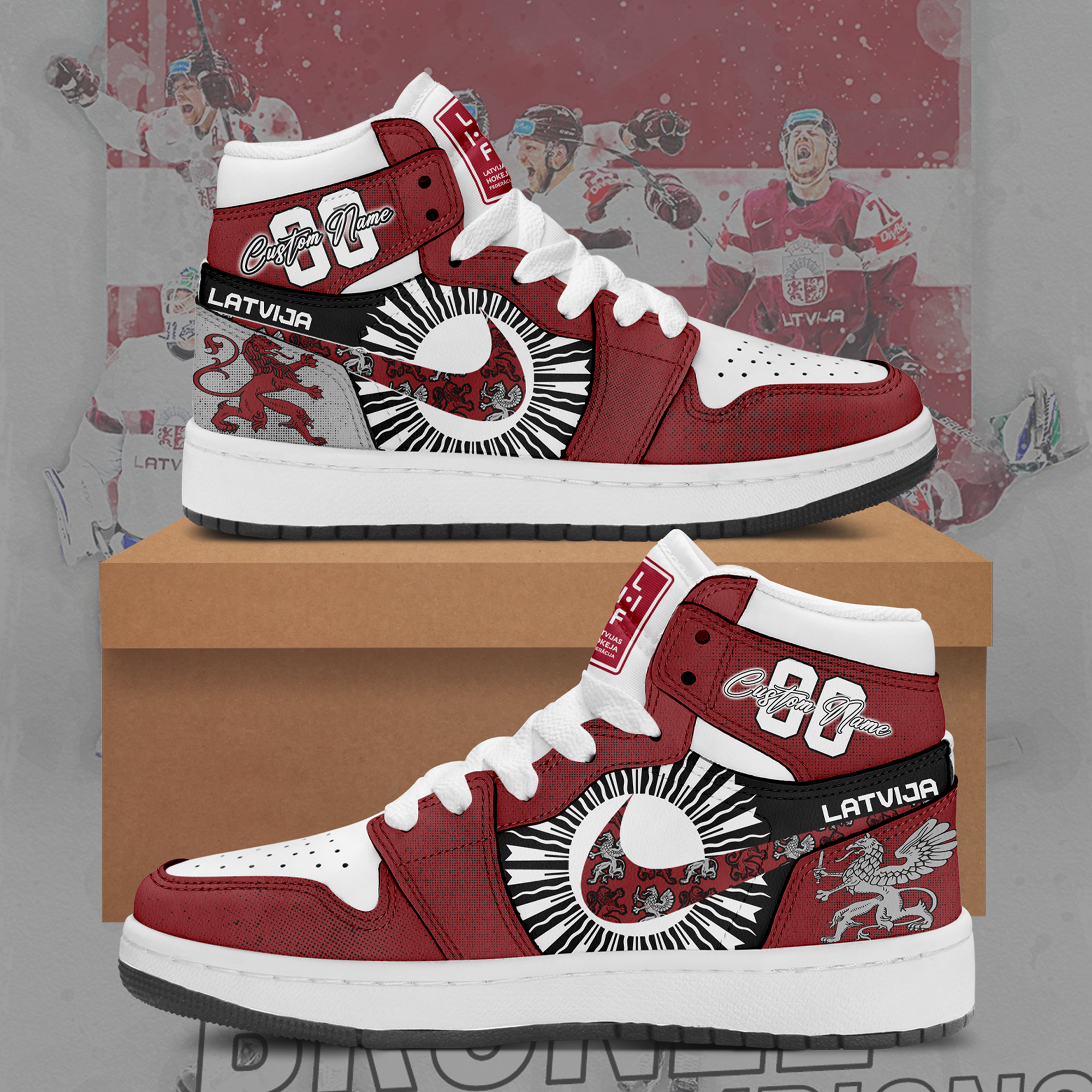 Latvian Ice Hockey IIIHF Worlds Sneakers Custom AJ1 Shoes
