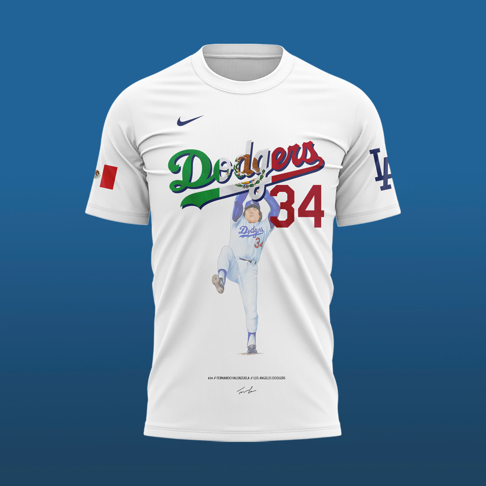 Los Angeles Dodgers' Fernando Valenzuela FOREVER 34 Mexico-themed Special Tee