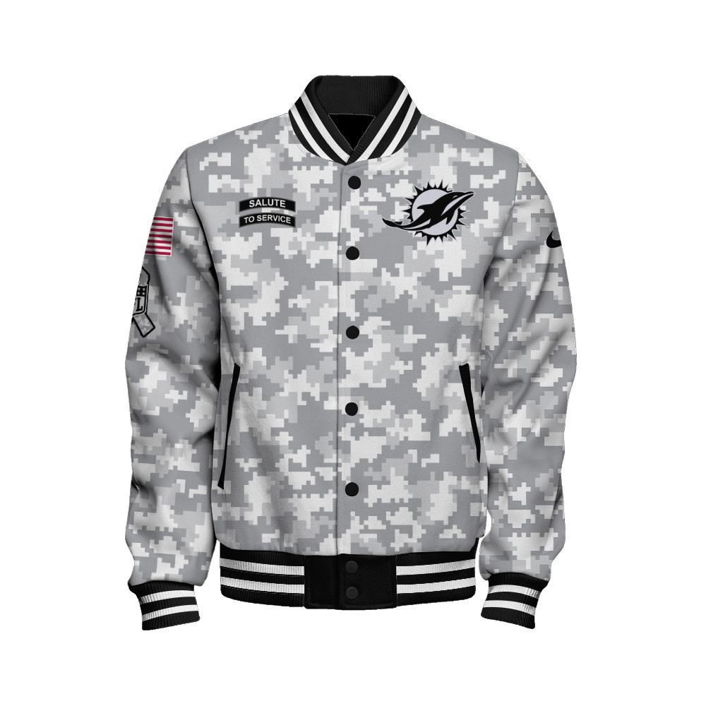 Miami Dolphins National Football League Arctic Camo Unisex Varsity Jacket