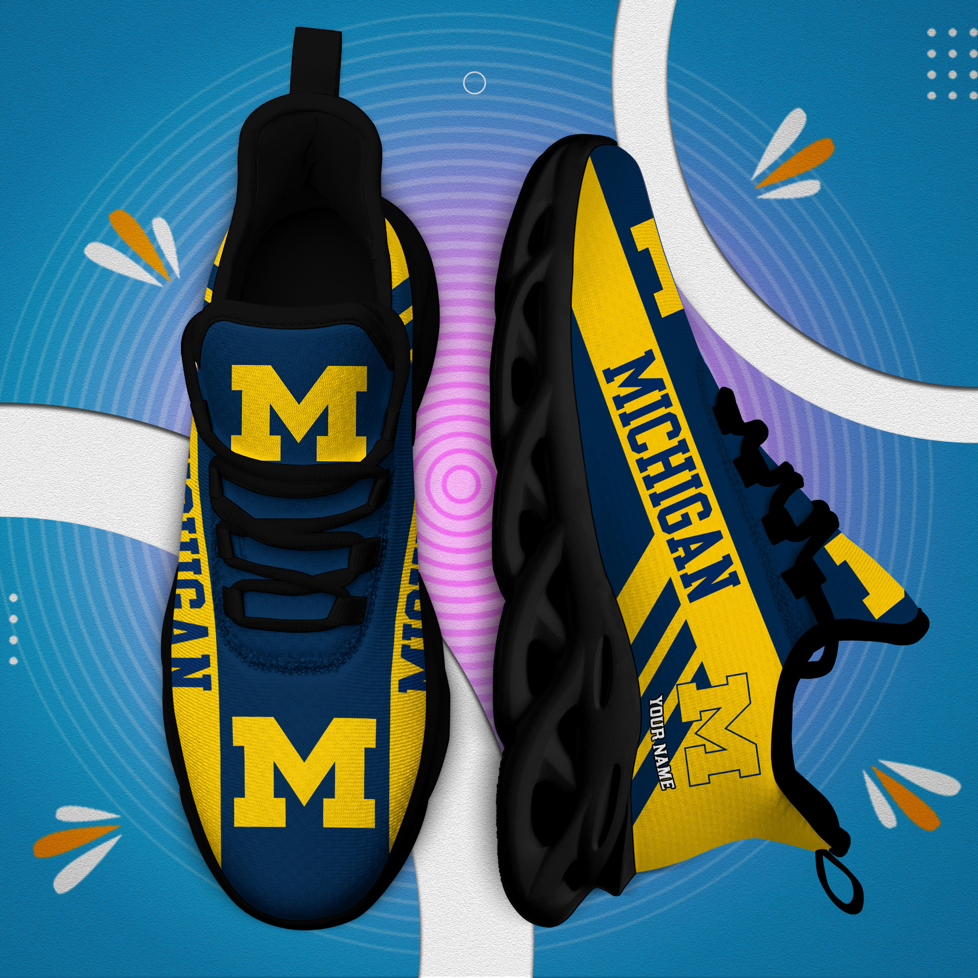 Michigan Wolverines Custom Name PERSONALIZED MAX SOUL SHOES DS004
