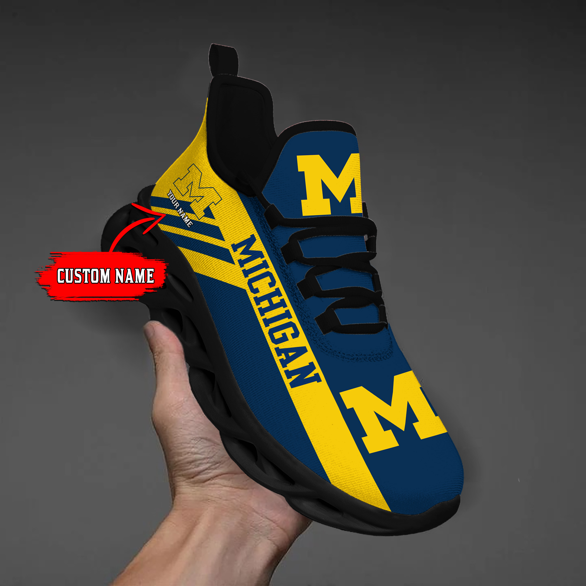 Michigan Wolverines Custom Name PERSONALIZED MAX SOUL SHOES DS004