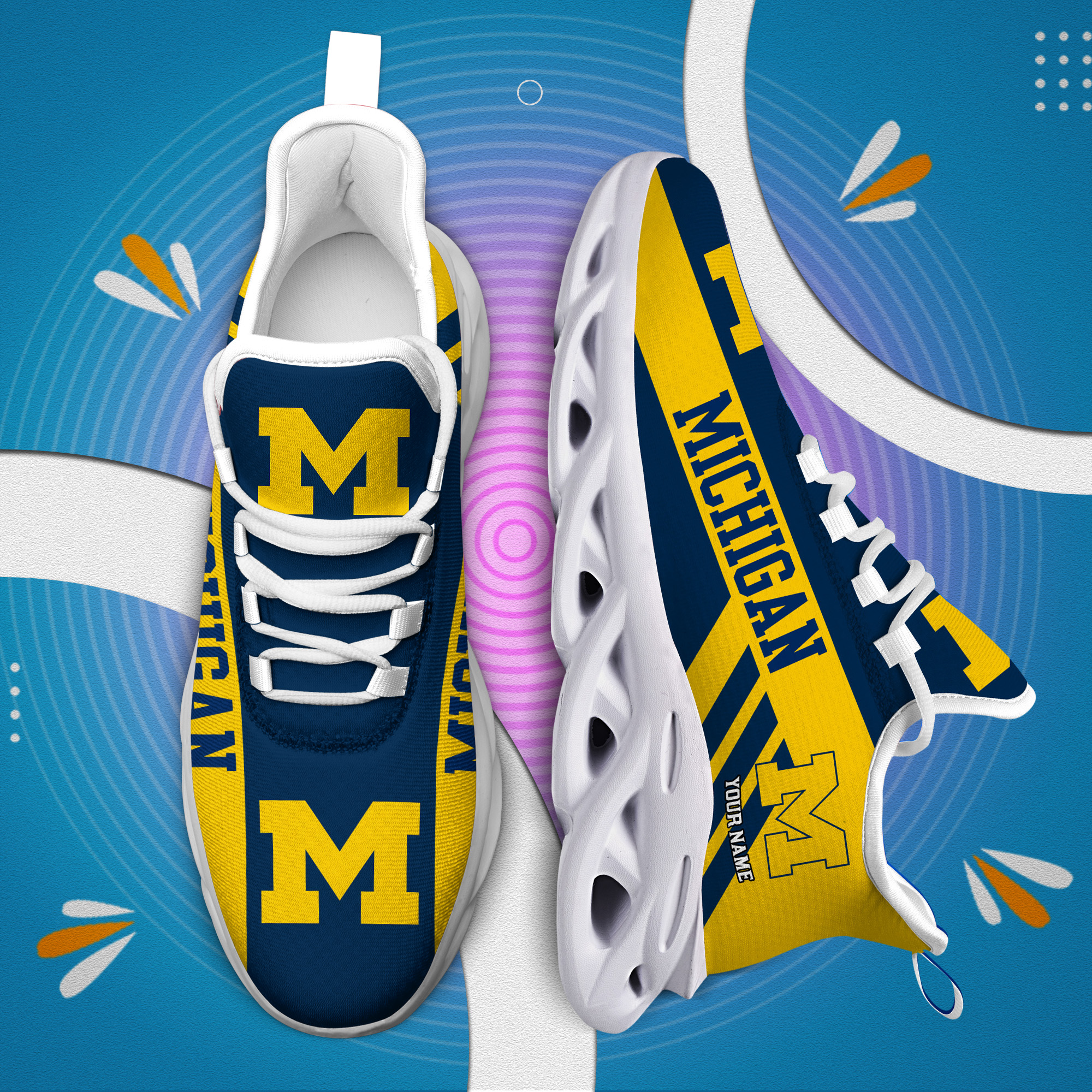 Michigan Wolverines Custom Name PERSONALIZED MAX SOUL SHOES DS004