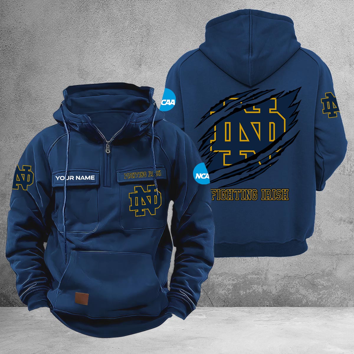 Notre Dame Fighting Irish Multi-Pockets Zip-Up Hoodie