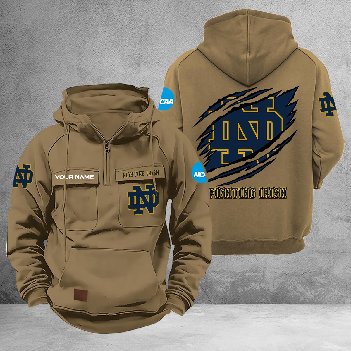 Notre Dame Fighting Irish Multi-Pockets Zip-Up Hoodie