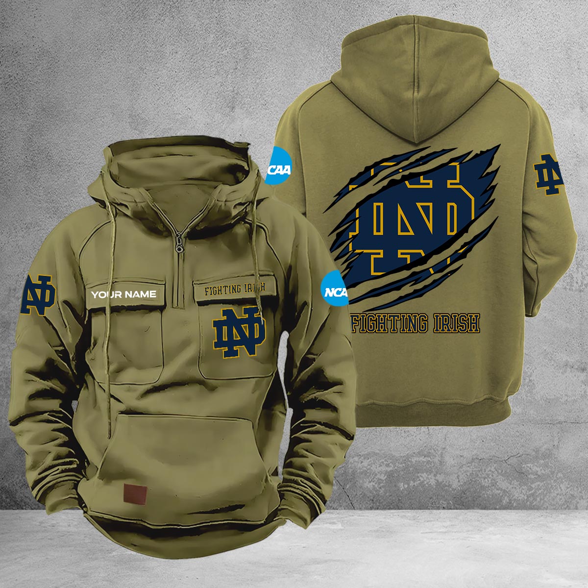 Notre Dame Fighting Irish Multi-Pockets Zip-Up Hoodie