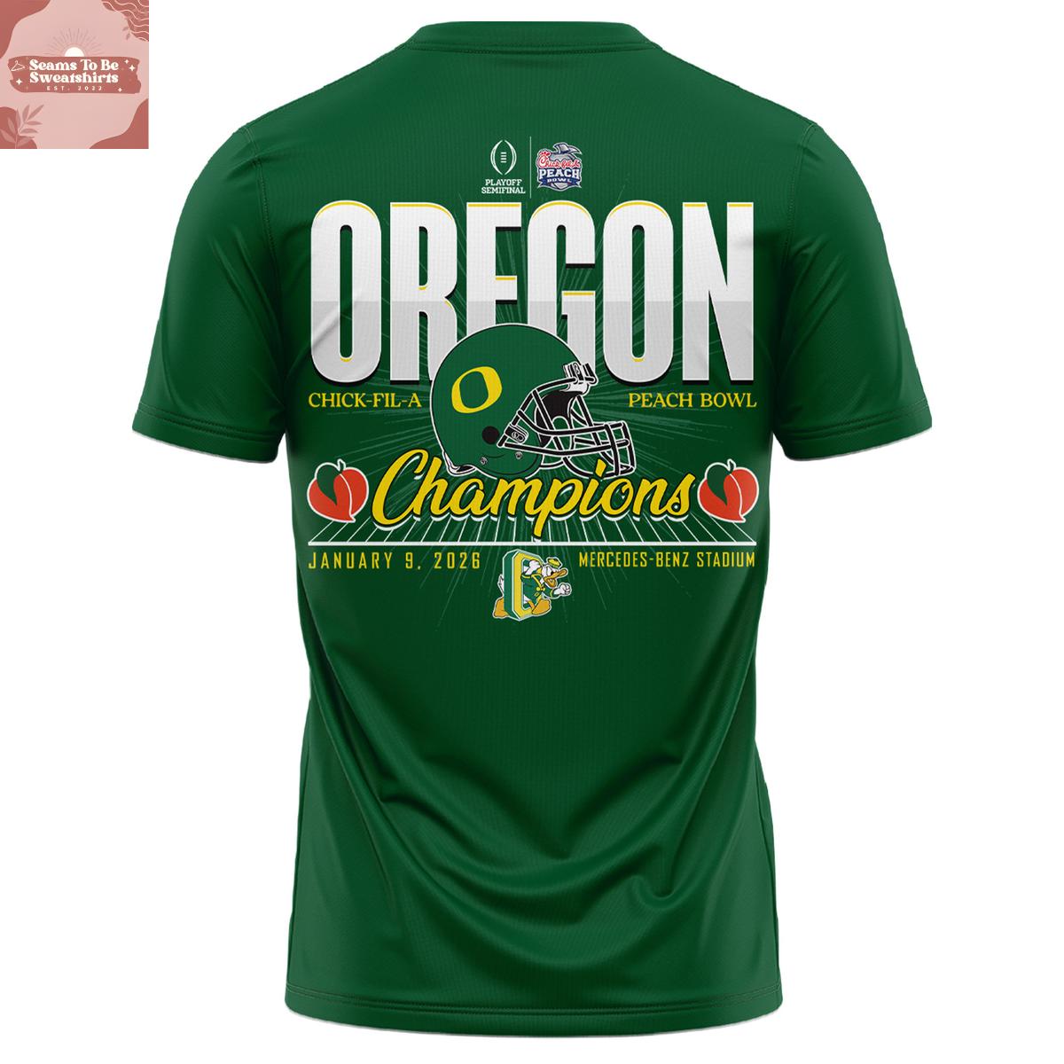 Oregon Ducks Chick-fil-A Peach Bowl Champions 2026 Green Hoodie Shirt