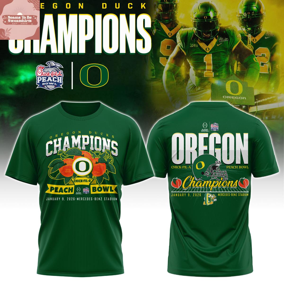 Oregon Ducks Chick-fil-A Peach Bowl Champions 2026 Green Hoodie Shirt