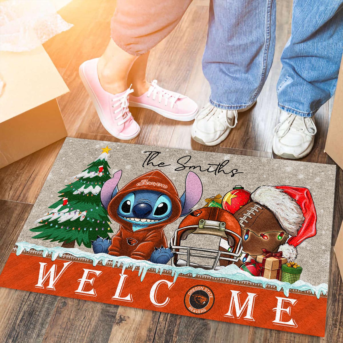 Oregon State Beavers Cute Stitch Christmas Doormat