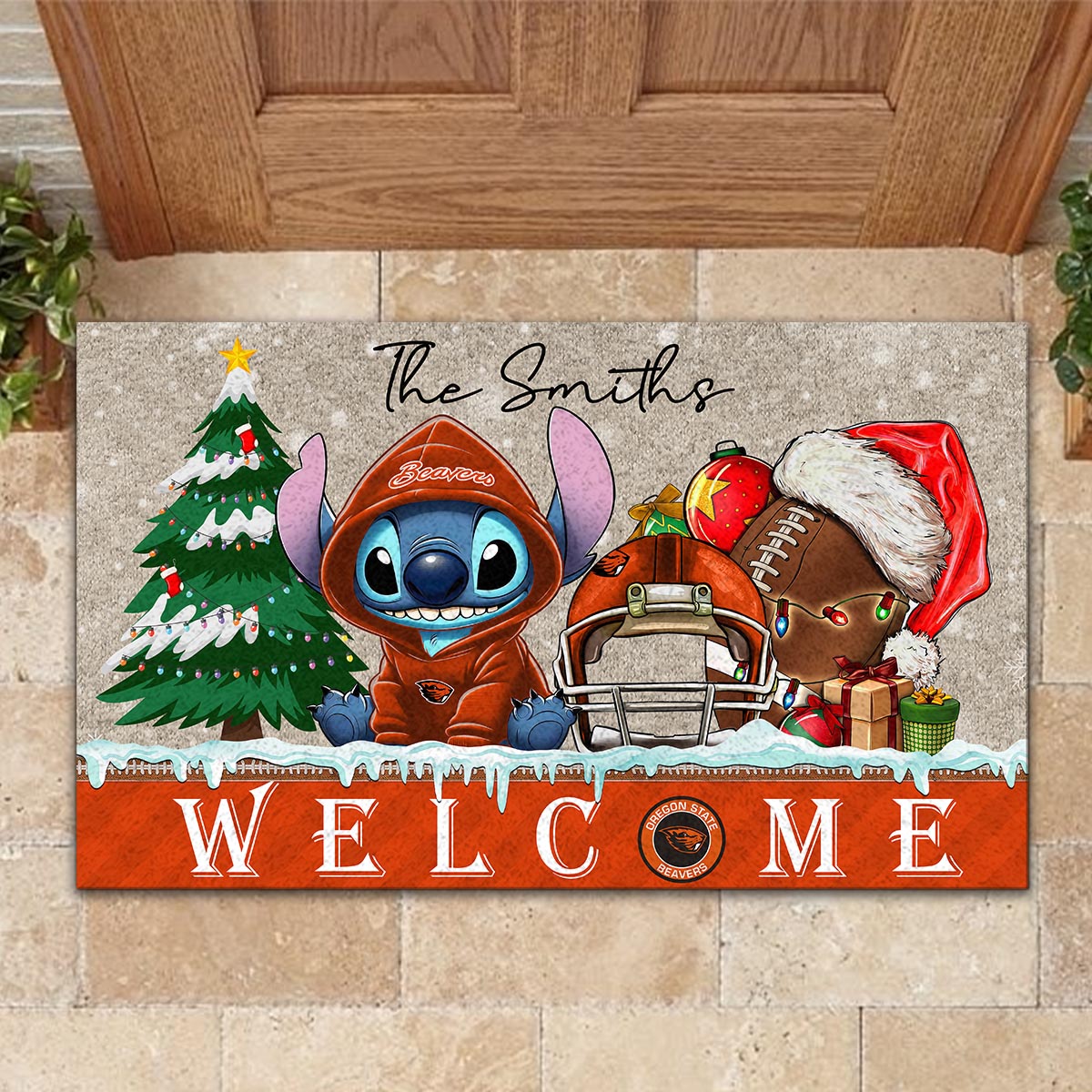 Oregon State Beavers Cute Stitch Christmas Doormat