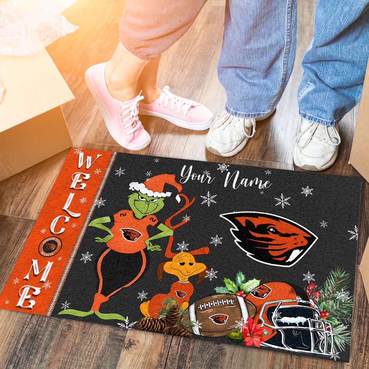 Oregon State Beavers Grinch Christmas Welcome Football Doormat