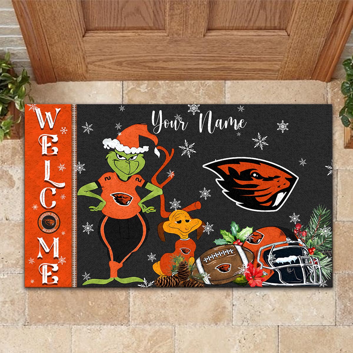 Oregon State Beavers Grinch Christmas Welcome Football Doormat