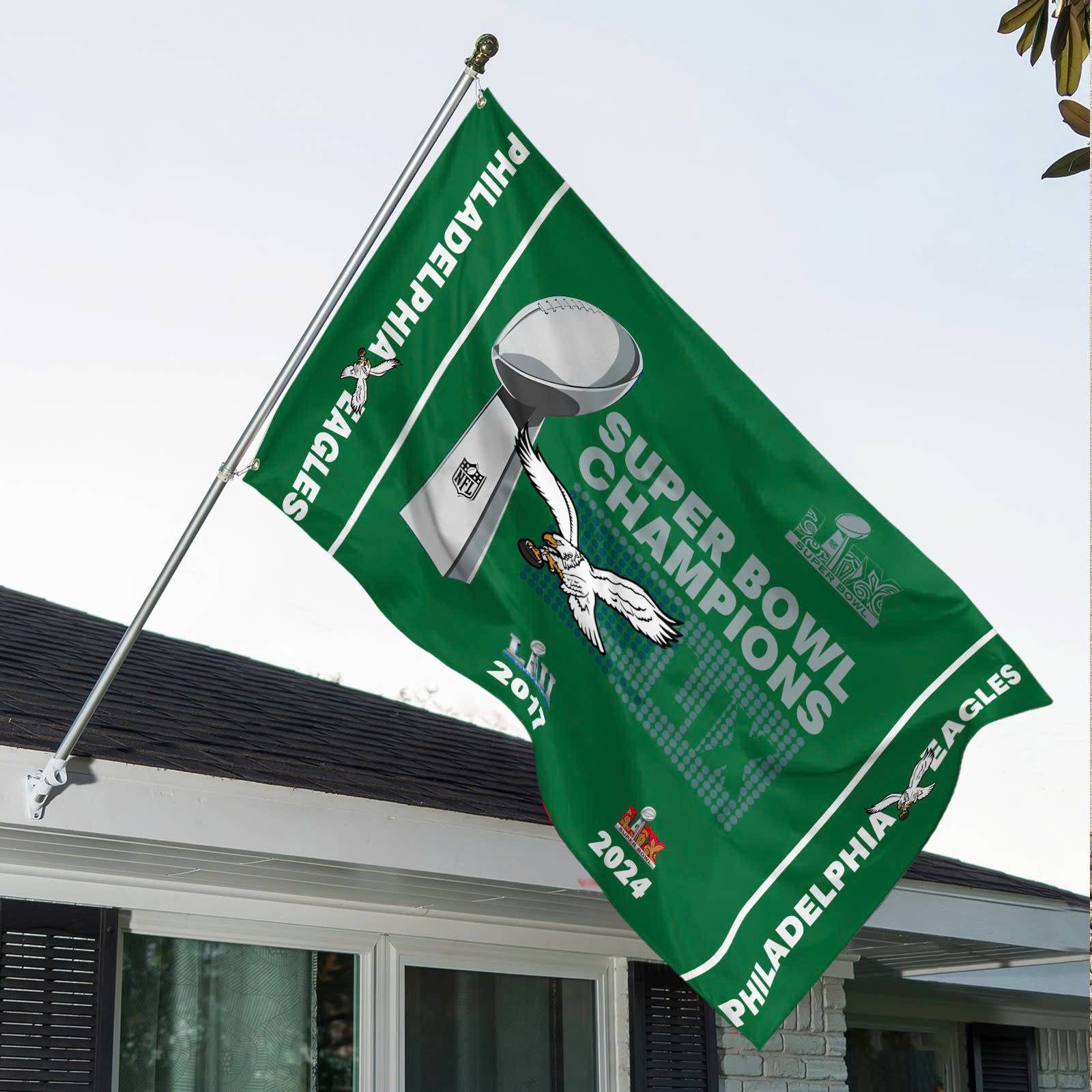 Philadelphia Eagles 2 Time SUPER BOWL Champion Grommet Flag