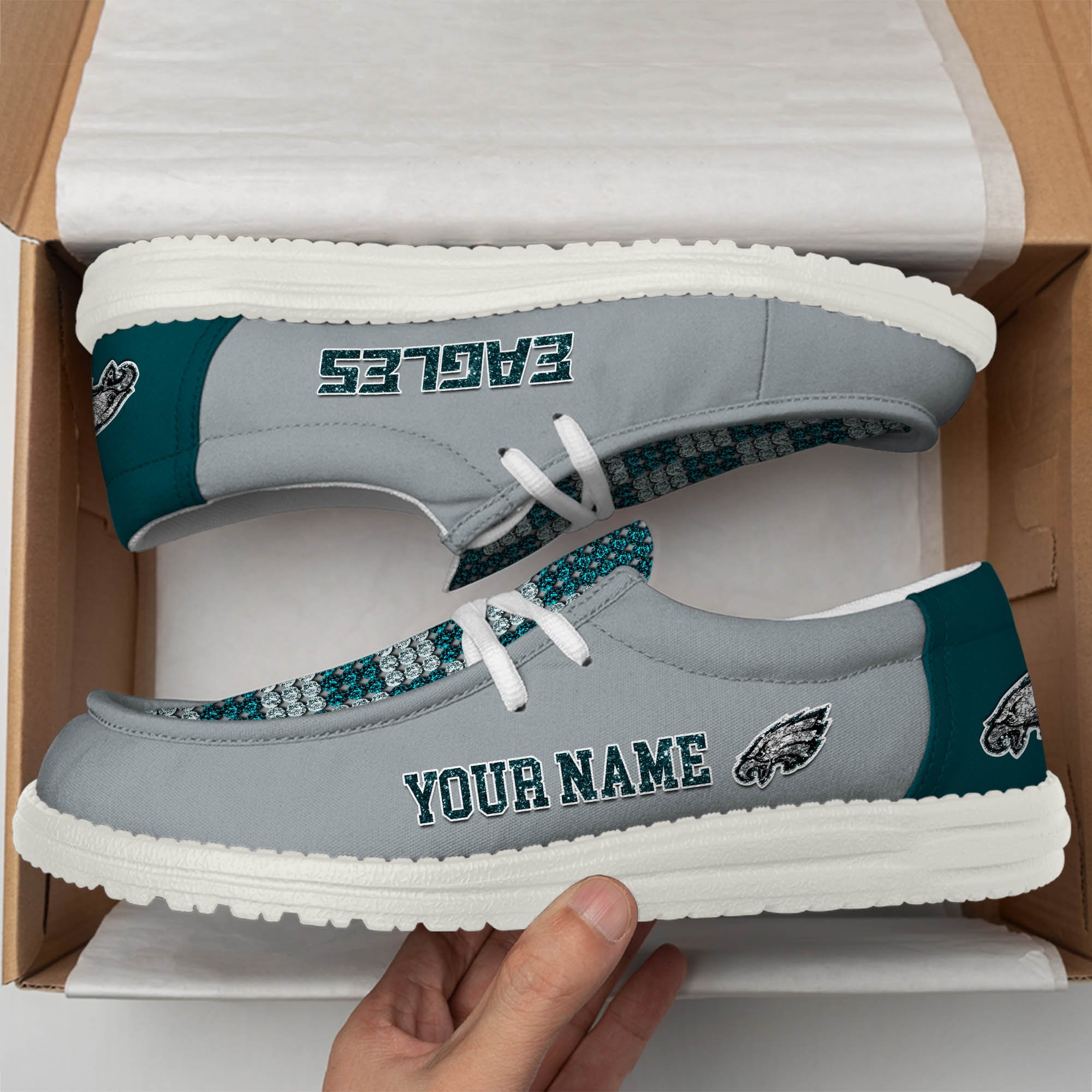 Philadelphia Eagles 32 Teams HeyDude Canvas Loafer Shoes Personalized Your Name