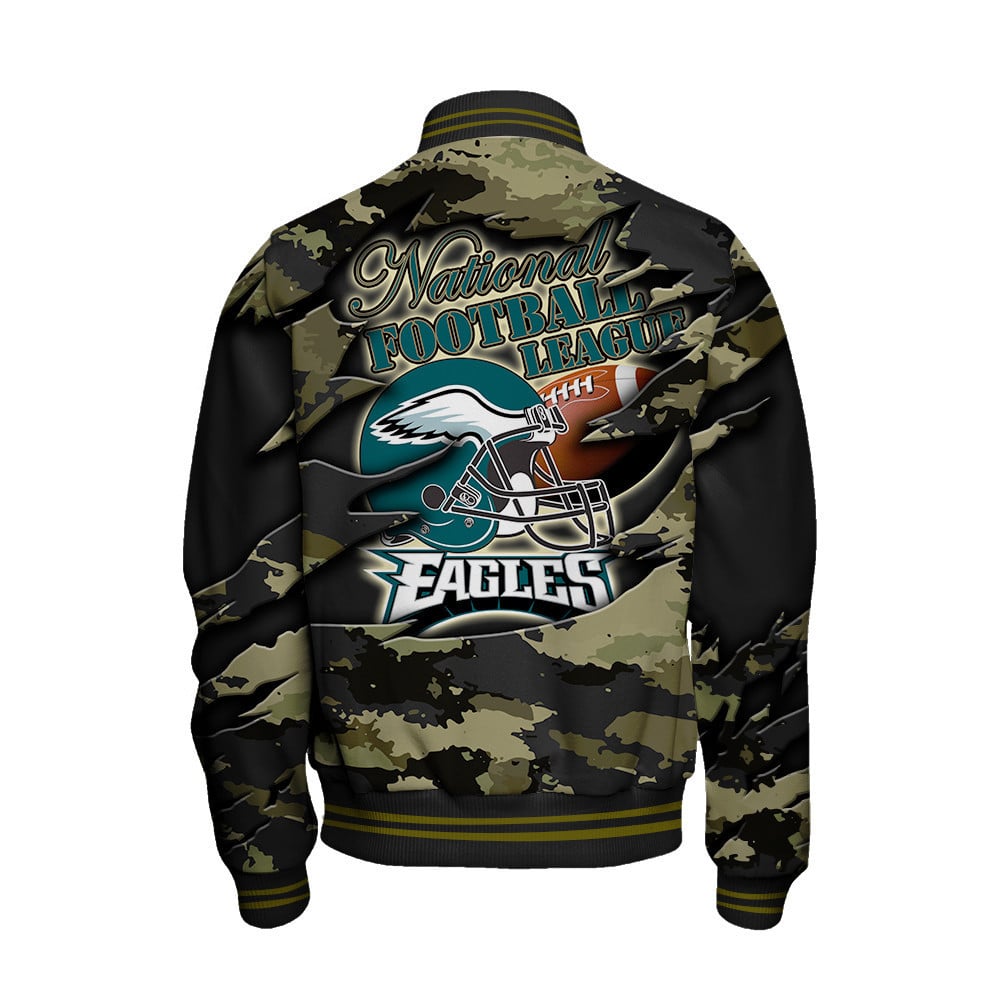 Philadelphia Eagles Black Camo Pattern National Football League Varsity Jacket