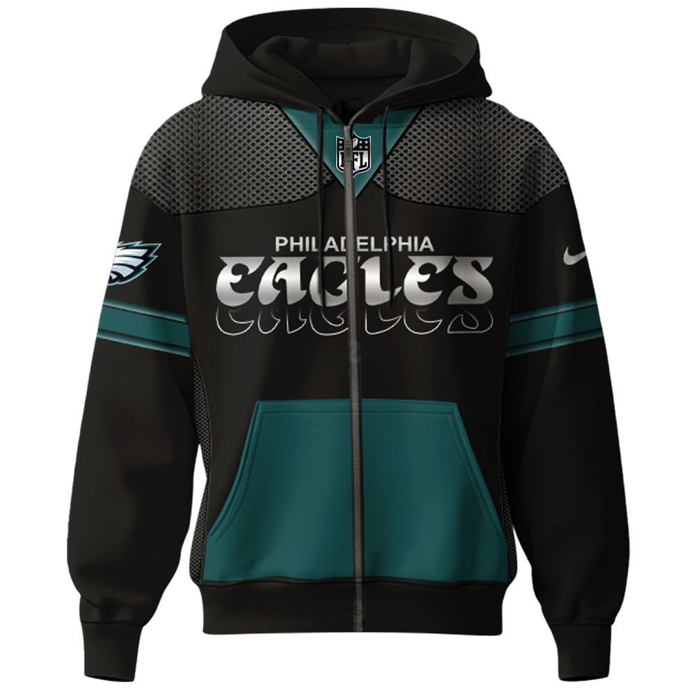 Philadelphia Eagles Carbon Black Fashion Game Zip Hoodie 2025