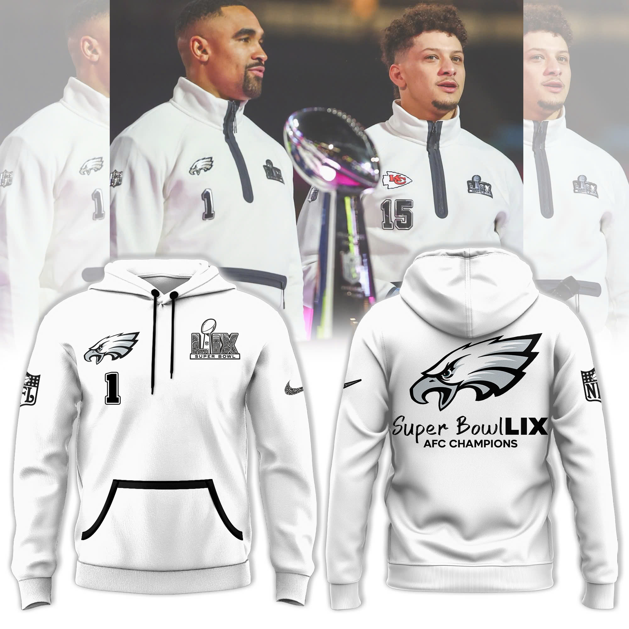 Philadelphia Eagles Super Bowl 2025 White Hoodie
