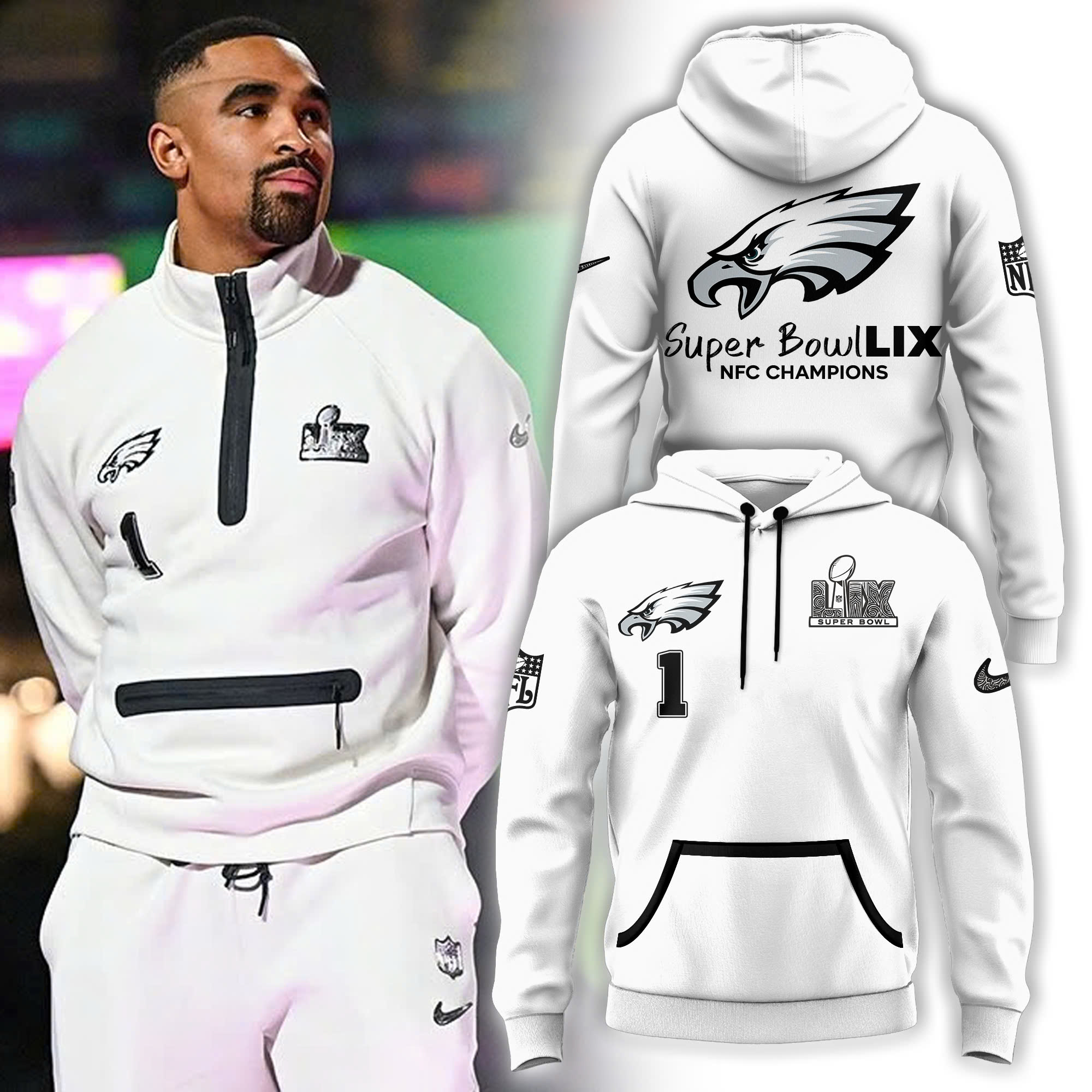 Philadelphia Eagles Super Bowl 2025 White Hoodie