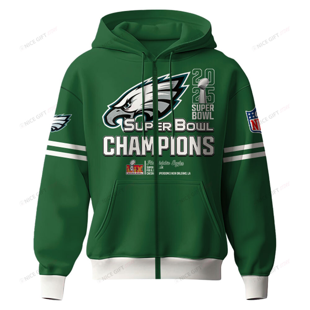 Philadelphia Eagles Super Bowl Champions Zip Hoodie 3D 3ZH-A8N2