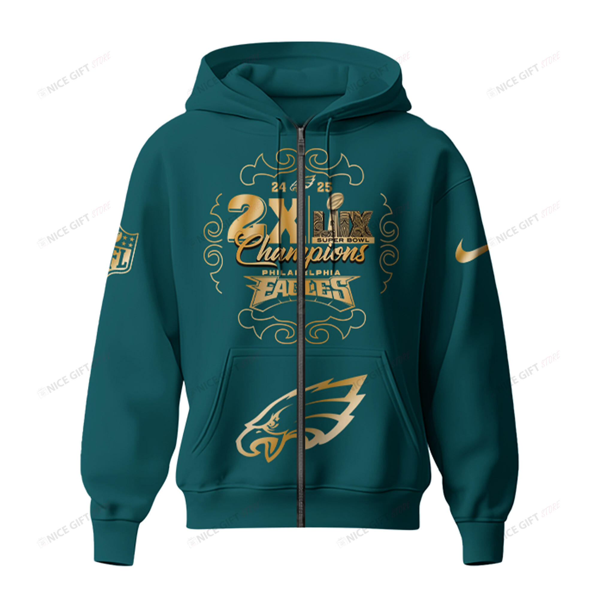 Philadelphia Eagles Super Bowl Champions Zip Hoodie 3D 3ZH-H6T7