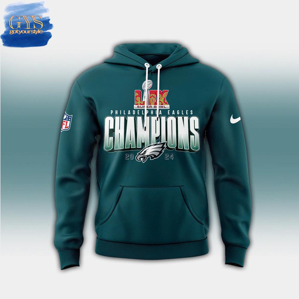 Philadelphia Eagles Super Bowl LIX Champions 2025 Midnight Green Hoodie