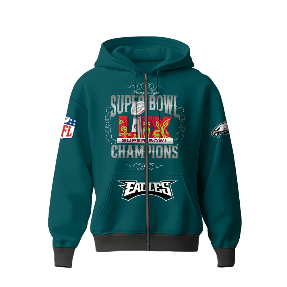 Philadelphia Eagles Super Bowl LIX Champions Zip Hoodie 2025