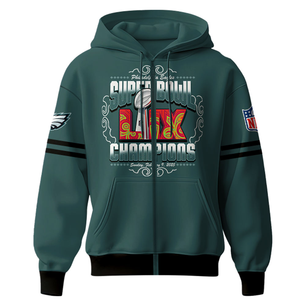 Philadelphia Eagles Super Bowl LIX Champions Zip Hoodie 2025