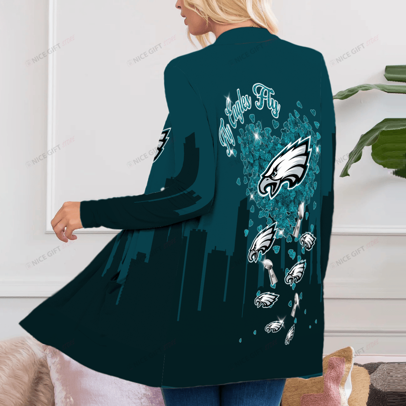 Philadelphia Eagles Women's Patch Pocket Cardigan PPC-I6O4